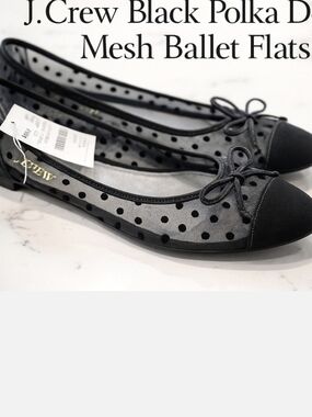 J.Crew Black Polka Dot Mesh Ballet Flats Size 9 New